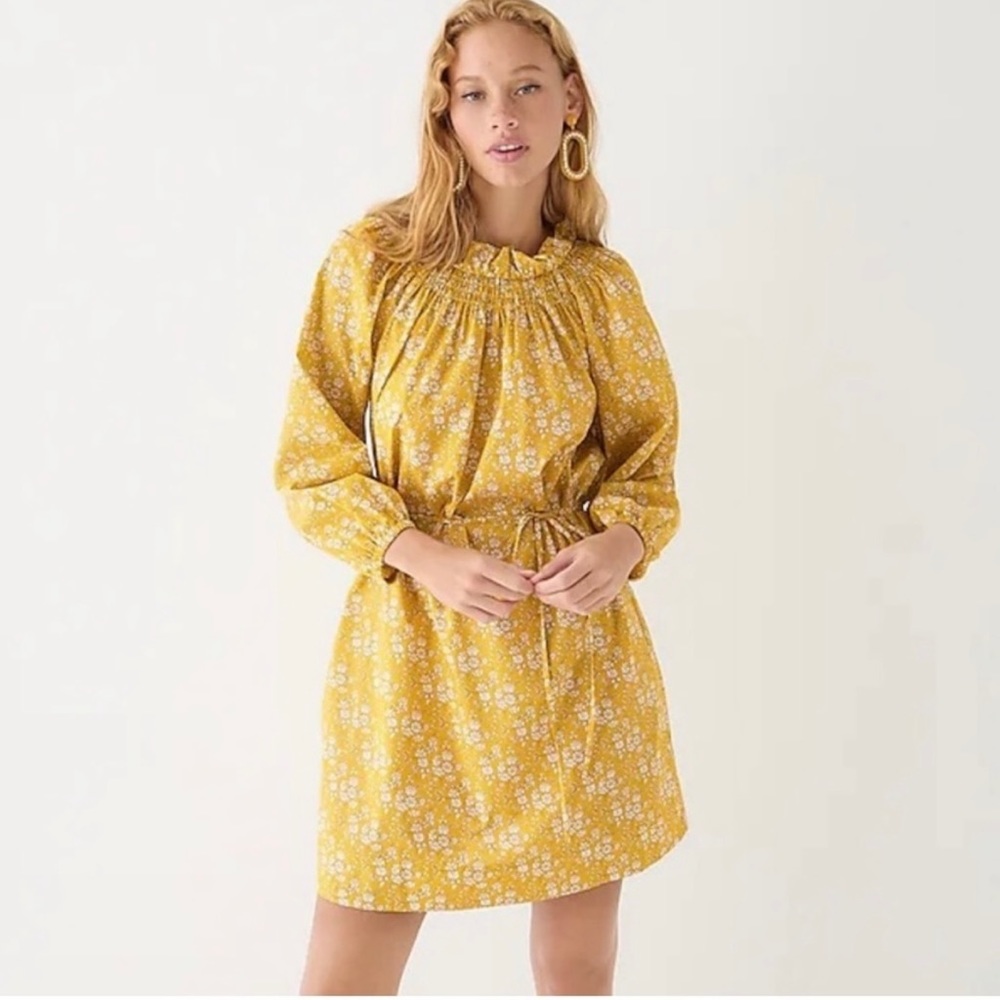 J. Crew ruffle neck tunic dress in yellow liberty print size Medium